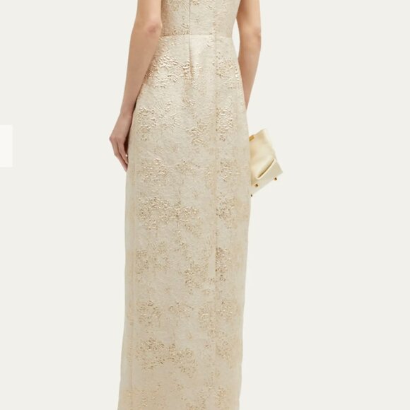 NWT Rickie Freeman for Teri Jon Off-Shoulder Jacquard Column Gown - Picture 3 of 5